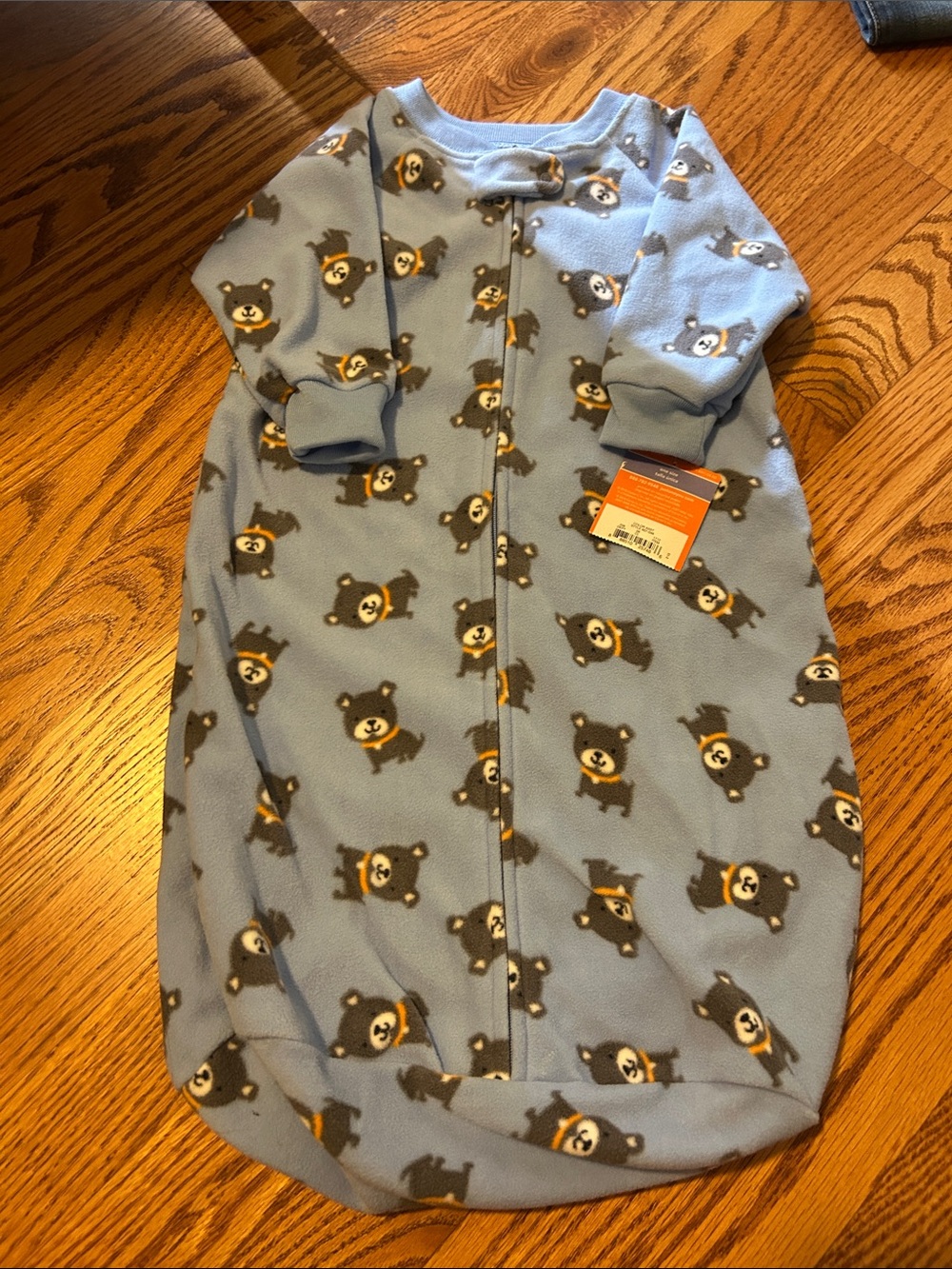 Blue Bear-Print Fleece Sleep Sack for Kids